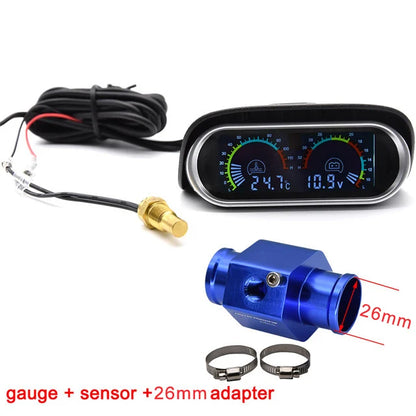 12V 24V Digital Water Temperature Gauge + Volt Water Temperature Sensor Head Plug Joint Pipe Sensor Radiator Hose Adapter 1/8NPT