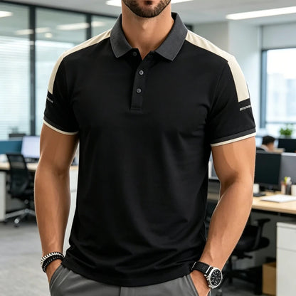 Patchwork Business Polo Shirt Men Short Sleeve Polos Shirts Summer Trendy Brand Flip Collar Ice Silk Shirt Collar Men's T-shirt