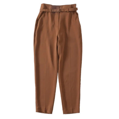 High Waist Belted Slim Fit Trousers Vintage Simple Sle Casual Pants for Women Spring Summer Autumn High Faion Goods