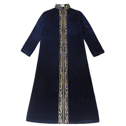TH825 Men's Muslim Middle Eastern Men Long Sleeves Velvet Embroidered Zipper Robe Ramadan Eid Jubba Thobe