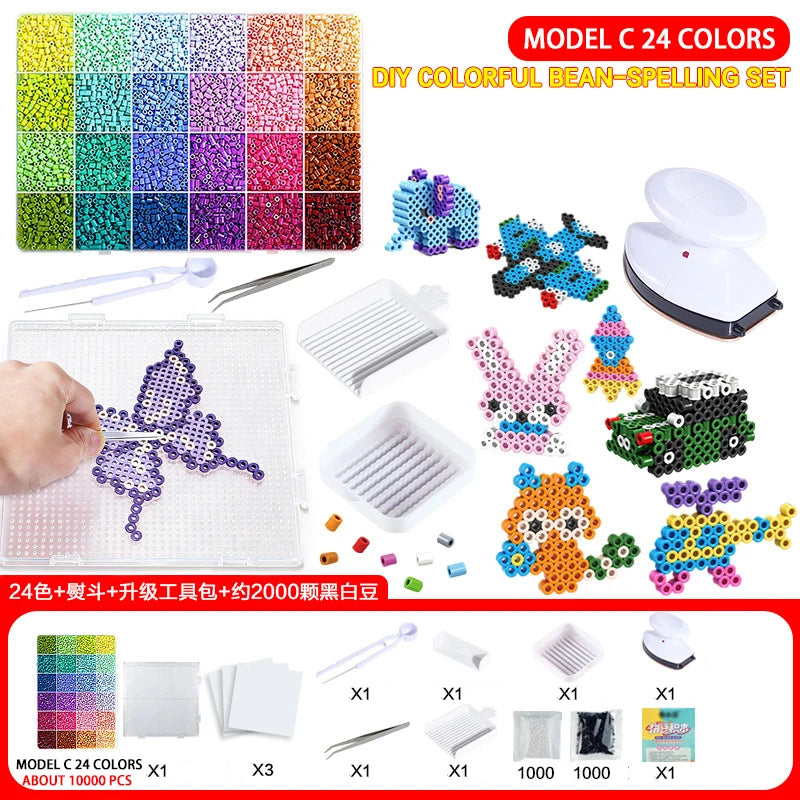 Creative Craft Kit: 24/48 Color 2.6mm Fuse Beads, Perler Iron Beads for 3D Art & DIY Projects, Educational Toy Gift for All Ages