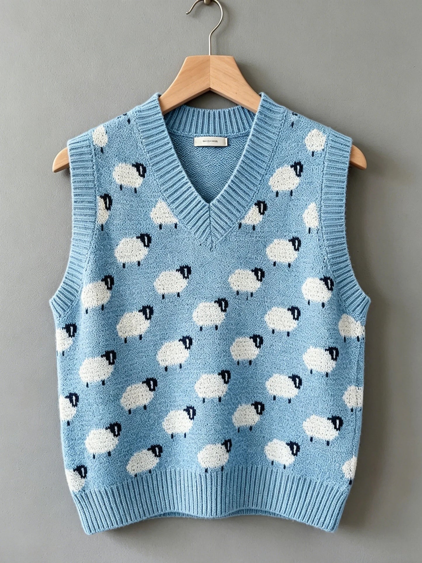 Women's plus size sheep pattern round neck knitted vest, casual and elegant spring and summer women's clothing