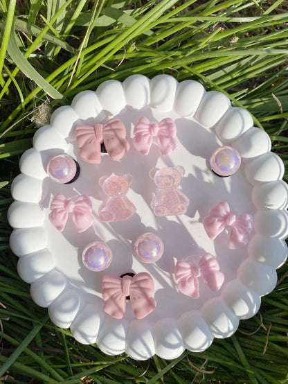 12 pieces of shoe decoration pink series (bow tie bear, pink butterfly ABS pearl) accessories - easy to install removable DIY de