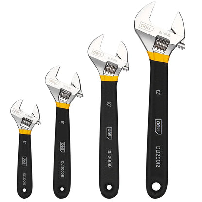 Professional 6/8/10/12 Inch Carbon Steel Wrench, Chrome Plated with Non-Slip TPR Grip for Automotive Repair & Maintenance Tools