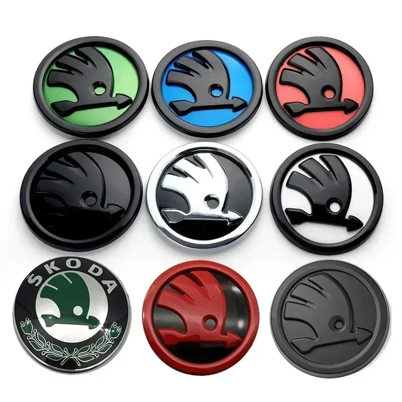 Skoda Car Trunk Stickers 80mm 90mm ABS Rear Emblem for Karoq Octavia Yeti Citigo Superb Fabia Kamiq Kodiaq VRS Rapid Front Hood