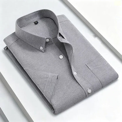 New 100% Cotton Men's Oxford Shirts Short Sleeve Summer Stripe Casual Formal Dress Social Regular Fit White Fashion Clothes 5XL