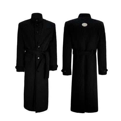 LUZHEN 2025 Winter New Solid Color Belt Tie Up Waist Knee-length Windbreaker Coat Men's Fashion Elegant Handsome Trench JY5451