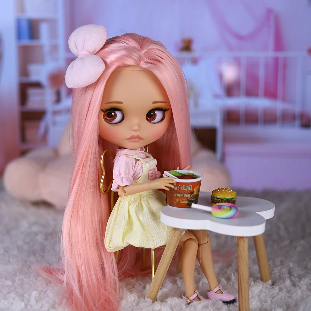 ICY DBS Blyth Doll BJD Joint Body Brown Skin Matte Face Cute Bow Doll 1/6 30cm Girl Gift Anime SD