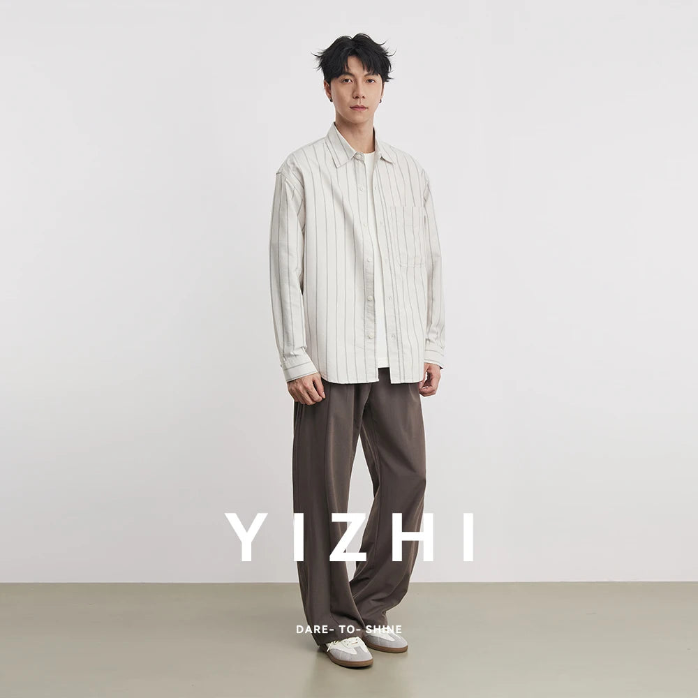 Fashion Oxford Wide Striped Cotton Lapel Long-sleeved Shirt Men Spring And Autumn 2026 New Men's Shirt Trend