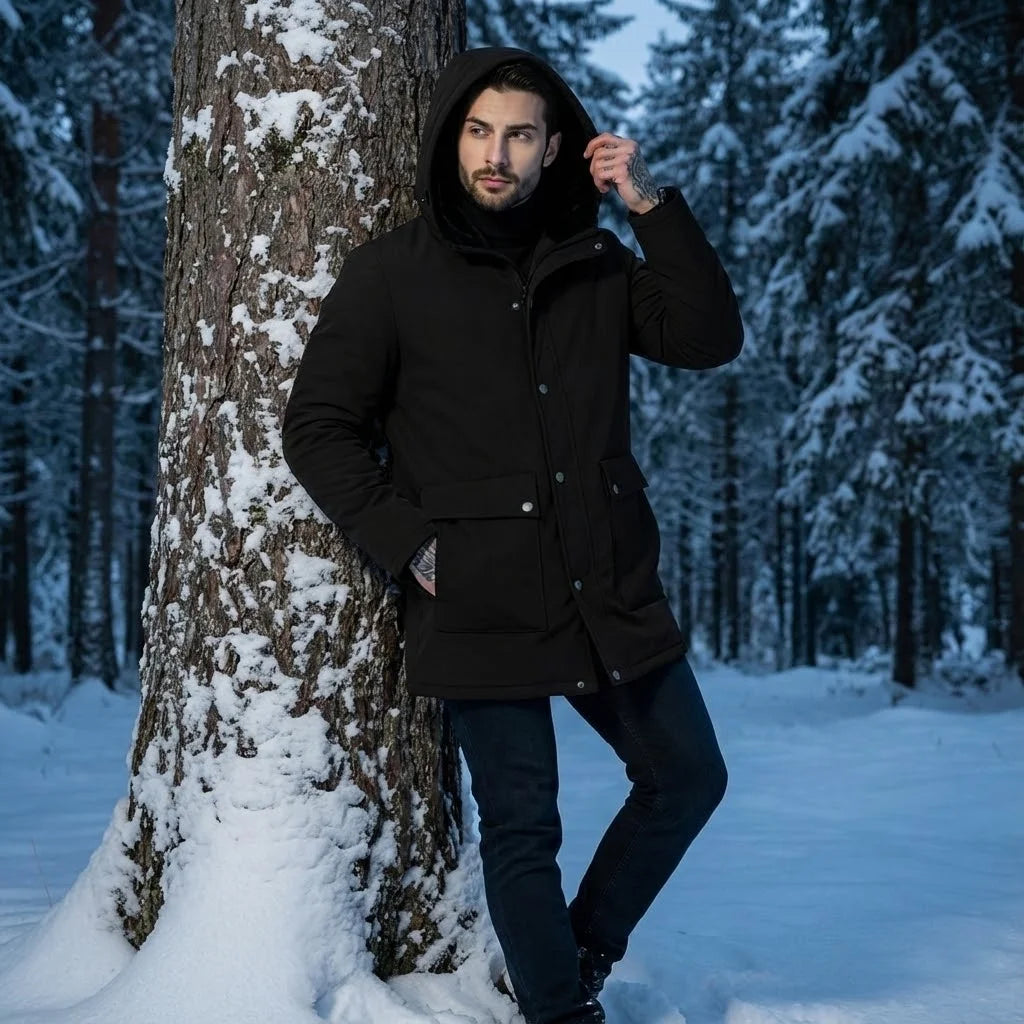 Men's New Hooded Winter Jacket, Premium Faux Suede Padded Lined Zippered Coat - Ultra Warm Urban Style for Chilly Days