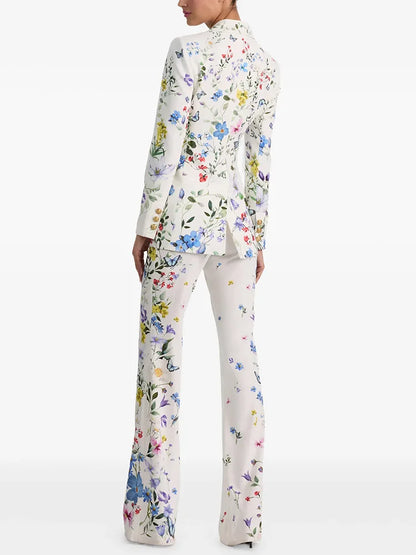 HIGH STREET Newest 2026 Designer Runway Suit Set Women's Brilliant Digital Printed Jacket Flare Pants Suit 2pcs
