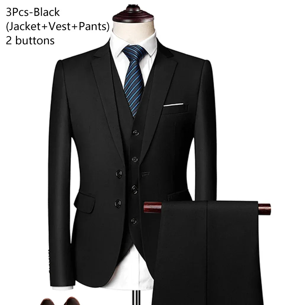Men Suits Wedding 3 Pieces Elegant 2 Outfit Set Blazers Fashion  Business Classic Jackets Vest Pants 2024 Formal Clothing