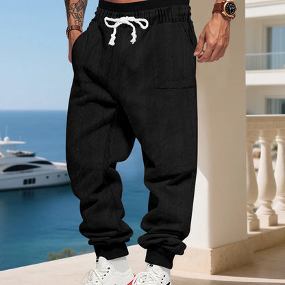 American heavy jacquard sweatpants, autumn winter loose joggers, men casual beam foot trousers for Amazon