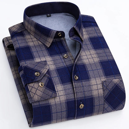Winter Warm Shirt For Man Thickened Flannel Plaid Casual Menswear Long Sleeve Plus Fleece Big Size Regular Fit Smart Dress Shirt