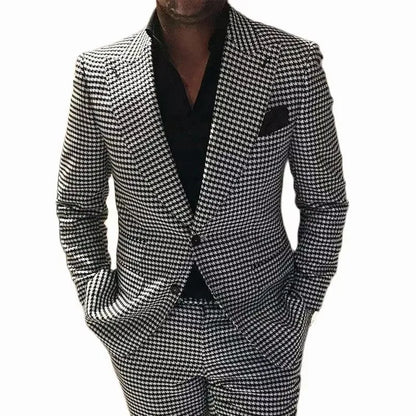 Houndstooth Men Suits Peak Lapel Blazer Wedding Tuxedo for Groom Two Buttons Prom Plaid Men Clothing Latest Design 2 Piece Set