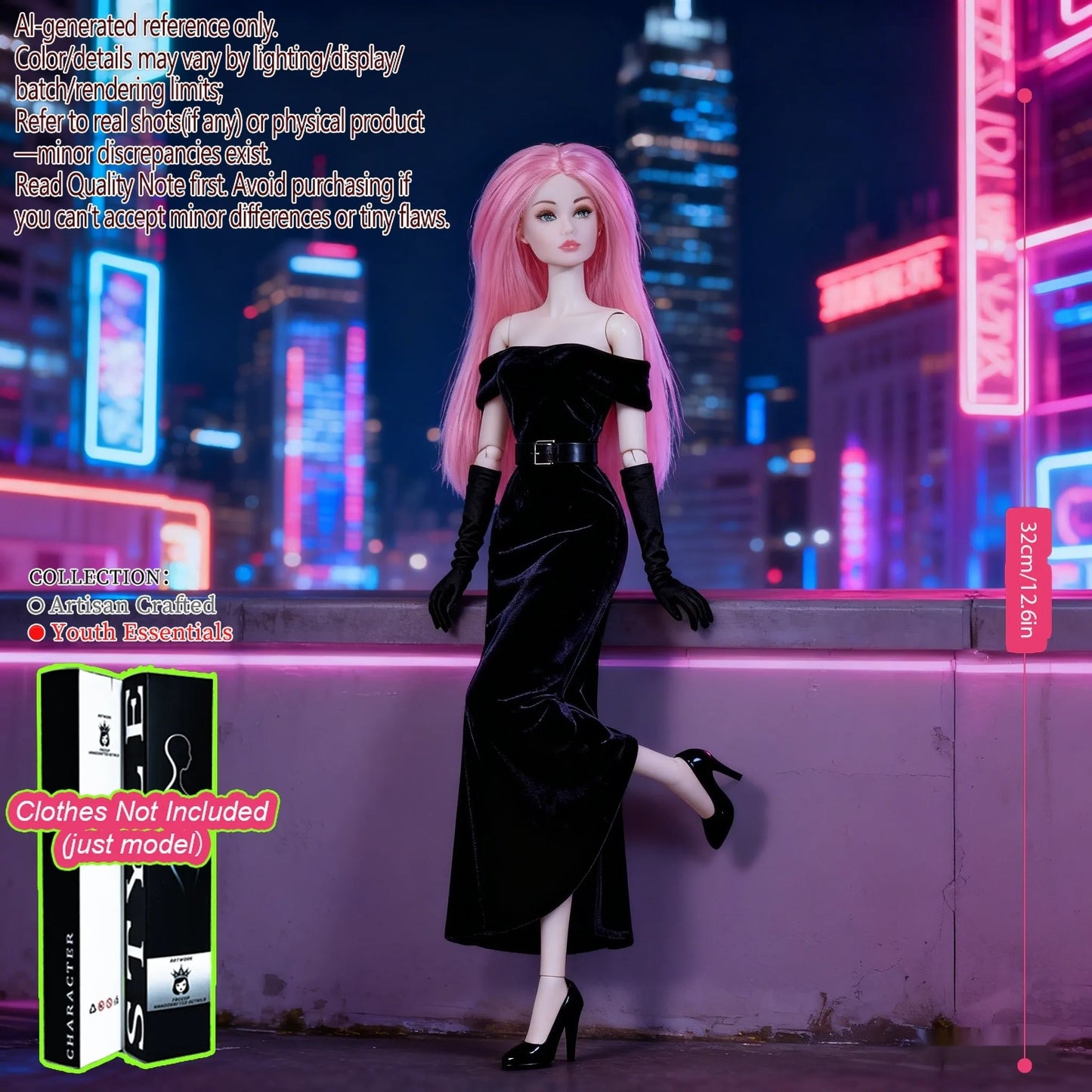 Multi-Poseable 12.6in 1/6 BJD - 12-Articulated, Realistic Makeup, Collector’s Gift, Desktop Display (No Clothing)