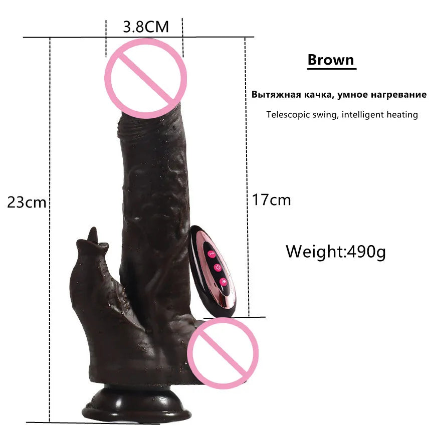 Black large fake dildo electric telescopic swinging fake penis masturbator adult sex toy soft heating vibrator G-point massager
