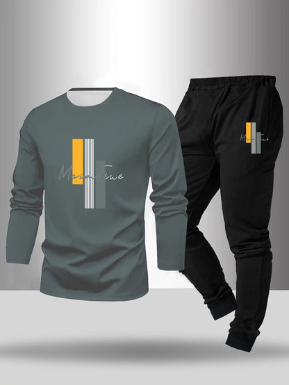 2-piece men's sleepwear set for spring summer autumn winter long sleeved pants letter patterned base shirt home wear set