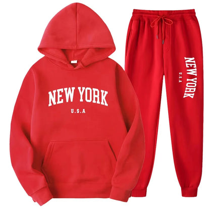 New York Print Hoodies Casual American Style Hoodie Set Mens Autumn Long Sleeves Hooded Loose Pullover Street Sweatshirt