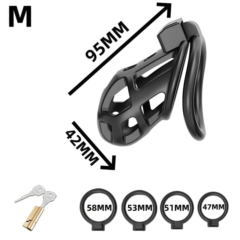 Male Chastity Cage Penis Lock Resin Chastity Breathable Cock Ring with 4 Rings Penis Fetish Restraint Sexy Adult Toys for Men