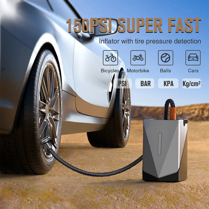 12000mAh Multi-Function Car Jump Starter&Air Compressor&Air Blower 12V Portable Battery Booster  Inflator Fast Charging