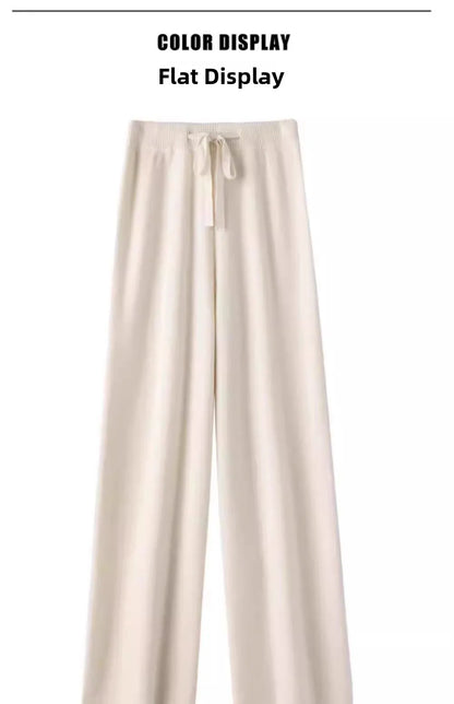 High Waist Wool Knitted Wide Leg Pants Women's Outerwear Autumn Winter Thickened Floor-Length Straight Cut Casual Trousers