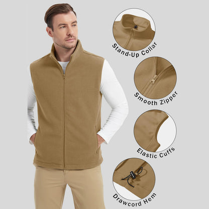 TACVASEN Men's Fleece Vest Zip Up Lightweight Sleeveless Jacket Warm Polar Fleece Outerwear with Pockets Casual Golf Hiking Vest