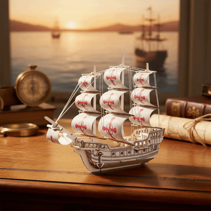 Wooden Material Dutch Ship 3D Puzzle Children Gits Classic Ship DIY Assembled Model 3D Construction Wooden Model Kit Home Decor
