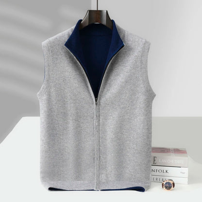 Autumn and winter 100% pure wool cardigan men's zipper stand collar double-sided sweater sleeveless knitted cashmere vest