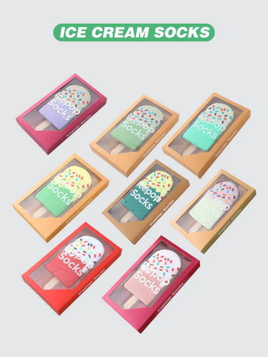 8 pair of mid-calf unisex socks in a novelty ice cream design, a unique and interesting festive gift.