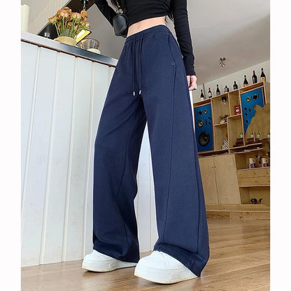 Girls Solid Loose Fit High Waist Trousers 2025 Classic Female Wide Leg Sweatpants Women Korean Fashion Casual Pants