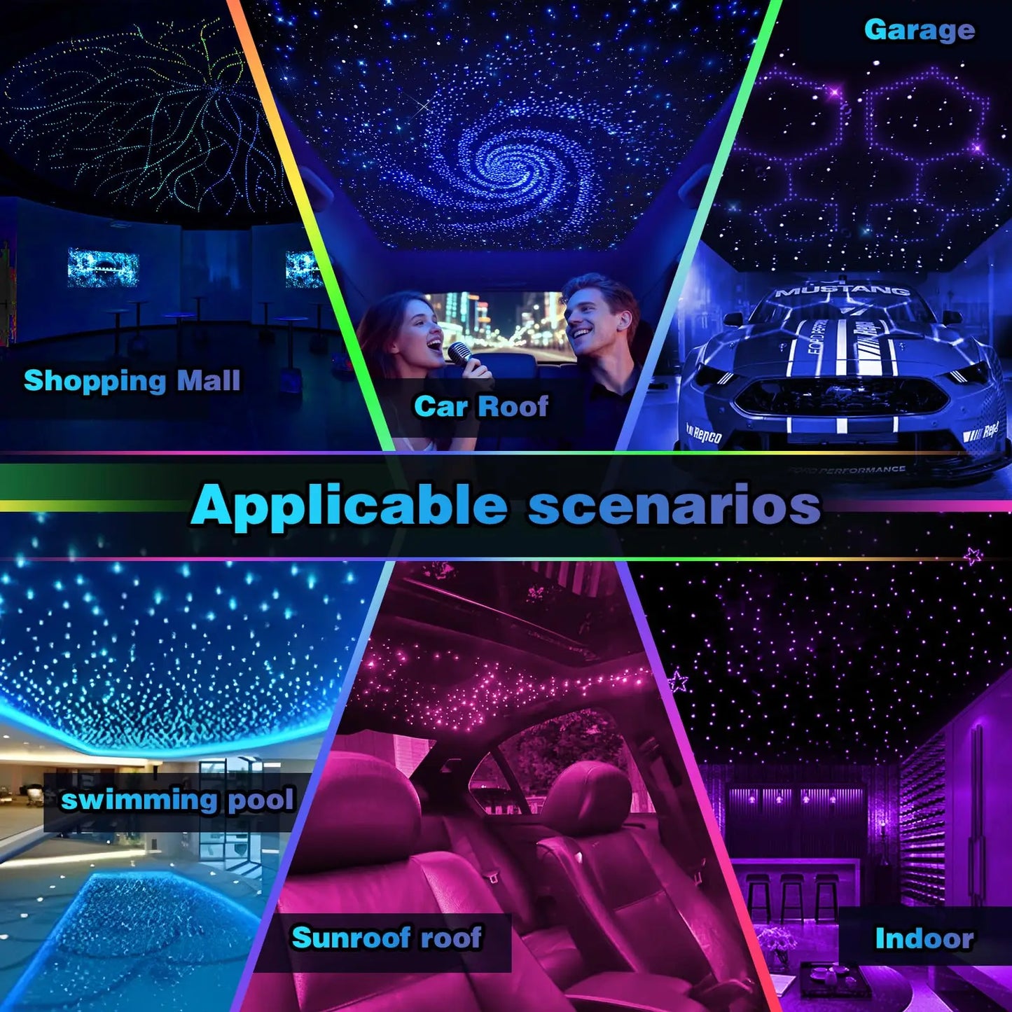 RGBW Fiber Optic Star Headliner Kit APP Bluetooth Car Roof Ceiling Light Interior Ambient Lighting DIY Starlight Kit Accessories