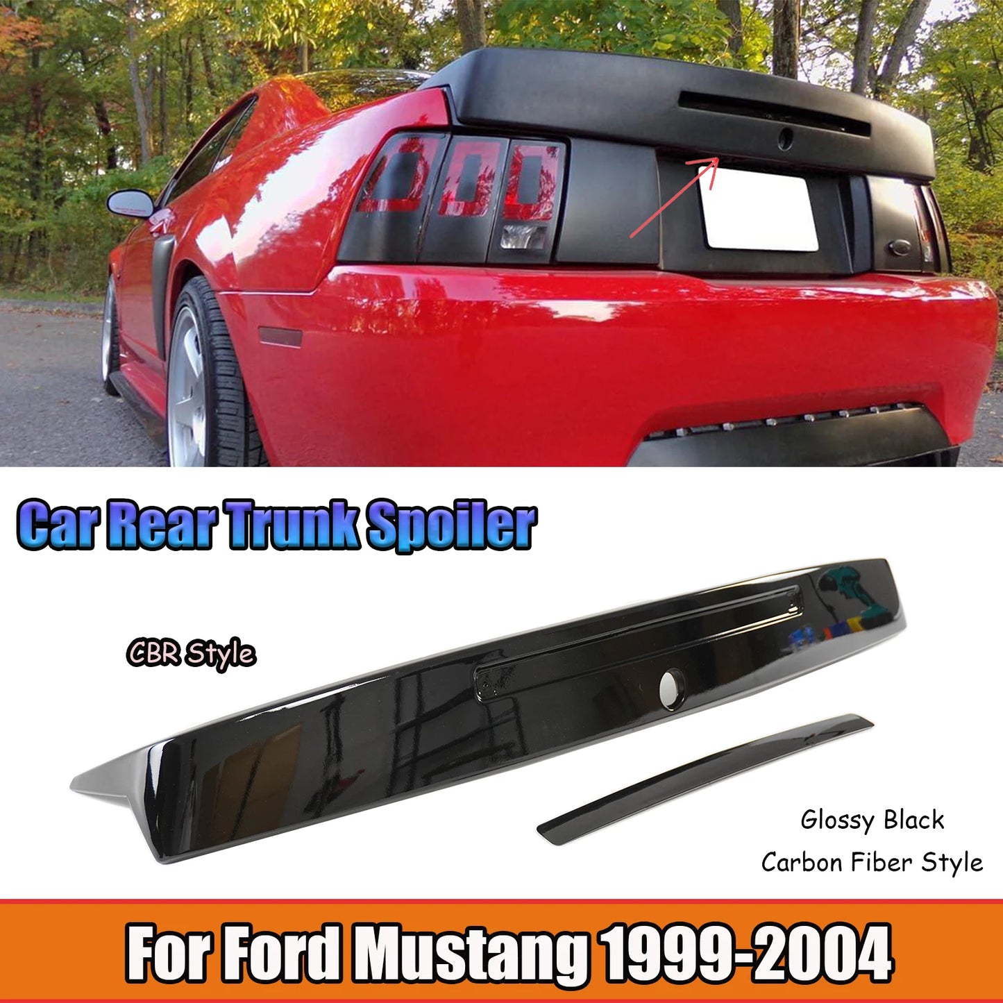 Car Tail Wing For Ford Mustang 1999-2003 2004 Bumper Spoiler Cars Accessories CBR Style ﻿ Rear Trunk Body Kits Glossy Black
