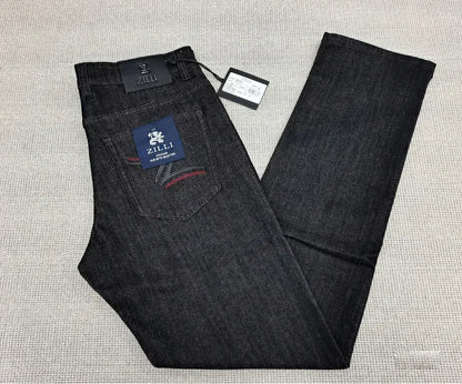 OECHSLI Jeans Thick Cotton Men 2025 Autumn Winter new Straight embroidery elastic work Big size 30-40 Long Pants