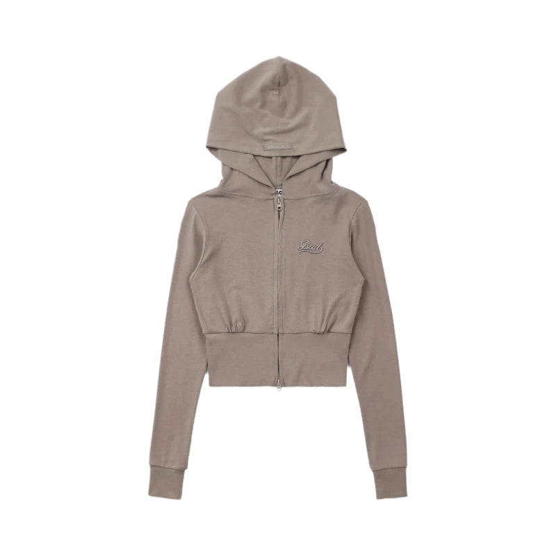 American Style Slim Fit Hoodie Embroidered Zipper Jacket Women Casual Versatile Autumn Outerwear Long Sleeve Short Length