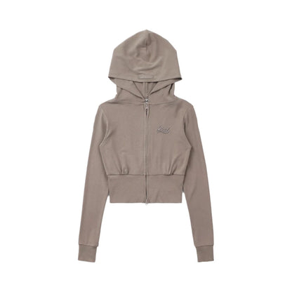 American Style Slim Fit Hoodie Embroidered Zipper Jacket Women Casual Versatile Autumn Outerwear Long Sleeve Short Length