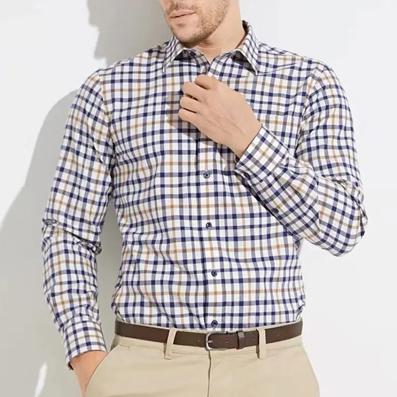 Men's long sleeve shirt pure cotton breathable comfortable business casual slim top shirt trend spring and summer formal wear