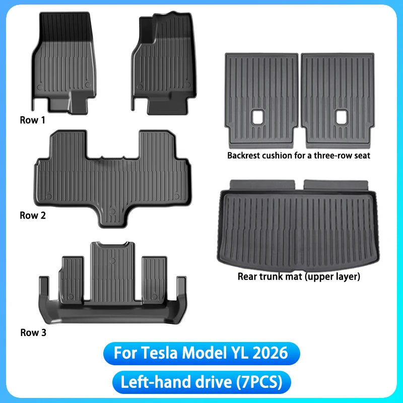 For Tesla Model YL Launch 2026+ TPE Floor Mats Waterproof Luggage Mat Wear-resistant Foot Pads Model YL Trunk Mats Foot Pads Set