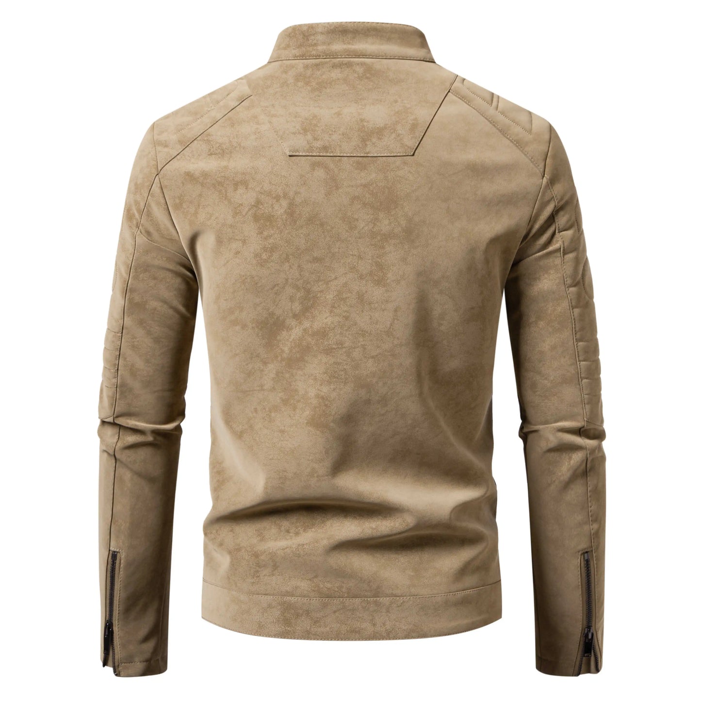 Men's Faux Leather Moto Jacket Stand Collar Metal Zipper Outdoor Casual Stylish Durable Coat