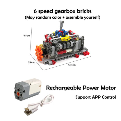 MOC 6 Speed Gearbox Engine Manual Transmission Model APP Control M Motor AA Battery Box 8883 8881 Building Block Power Functions