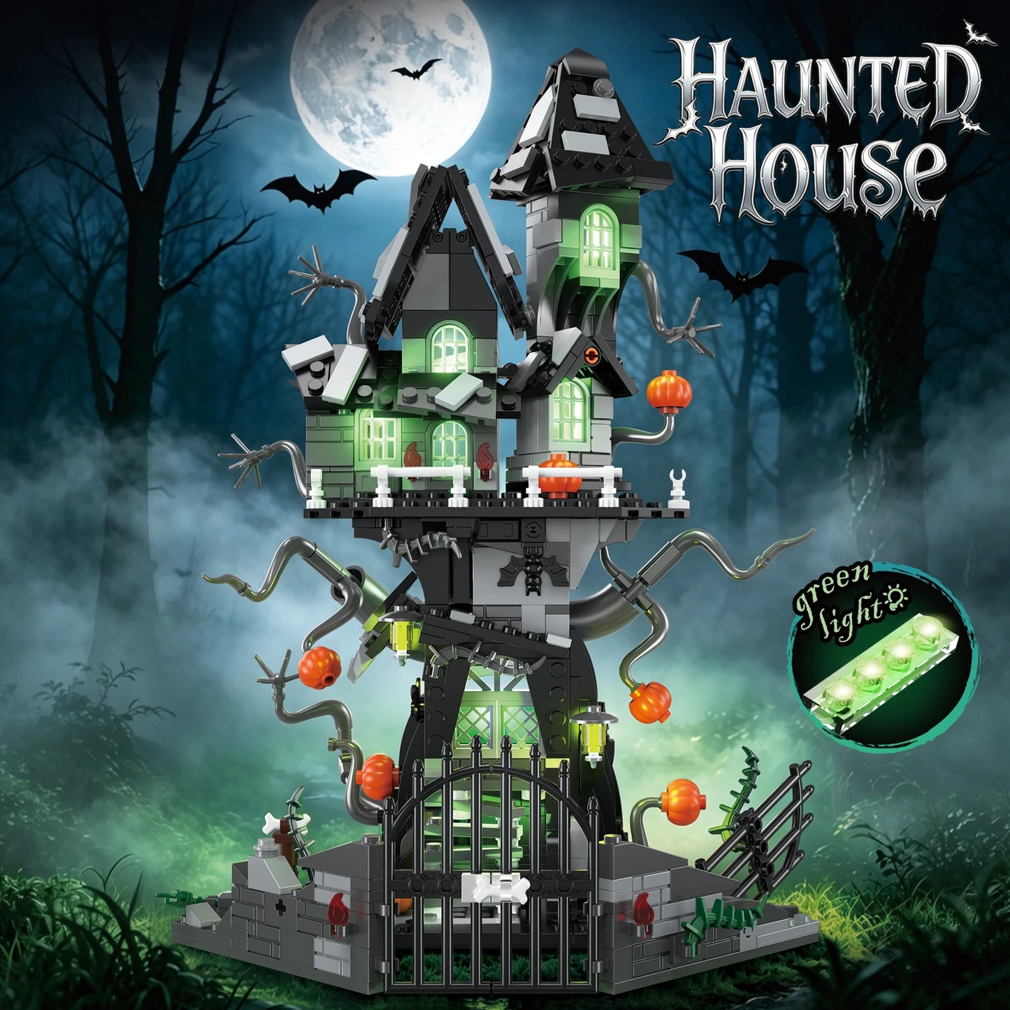 K96115 Halloween Nightmareal Castle Building Blocks Ghost Skeletion Pumpkin Hut Model Bricks Toys Ornament Diy Gifts Boys