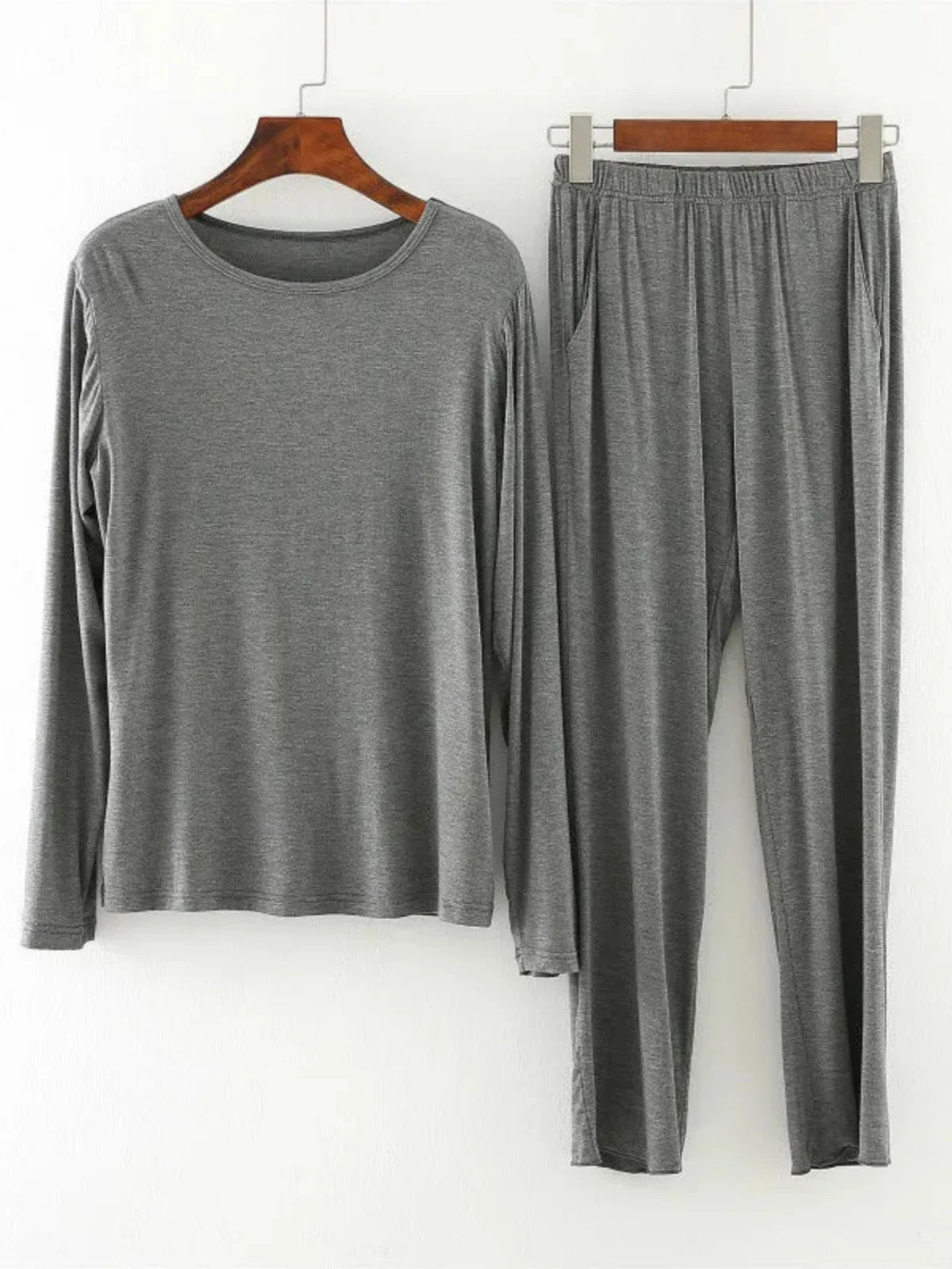 Loose Modal Sleepwear Set for Men And Women round Neck Long Sleeve Autumn Winter Home Clothes Comfortable Underwear Pajamas