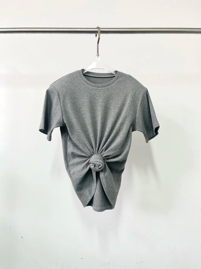 Y2K knot-twist sleeveless vest dark grey simple pleated slim fit women's top 2025 summer new model