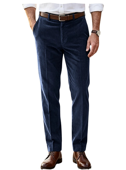 Men's Khaki Corduroy Pants Straight Leg Classic Fit Elastic Waist Comfort Wrinkle Resistant Formal Trousers For Business Office