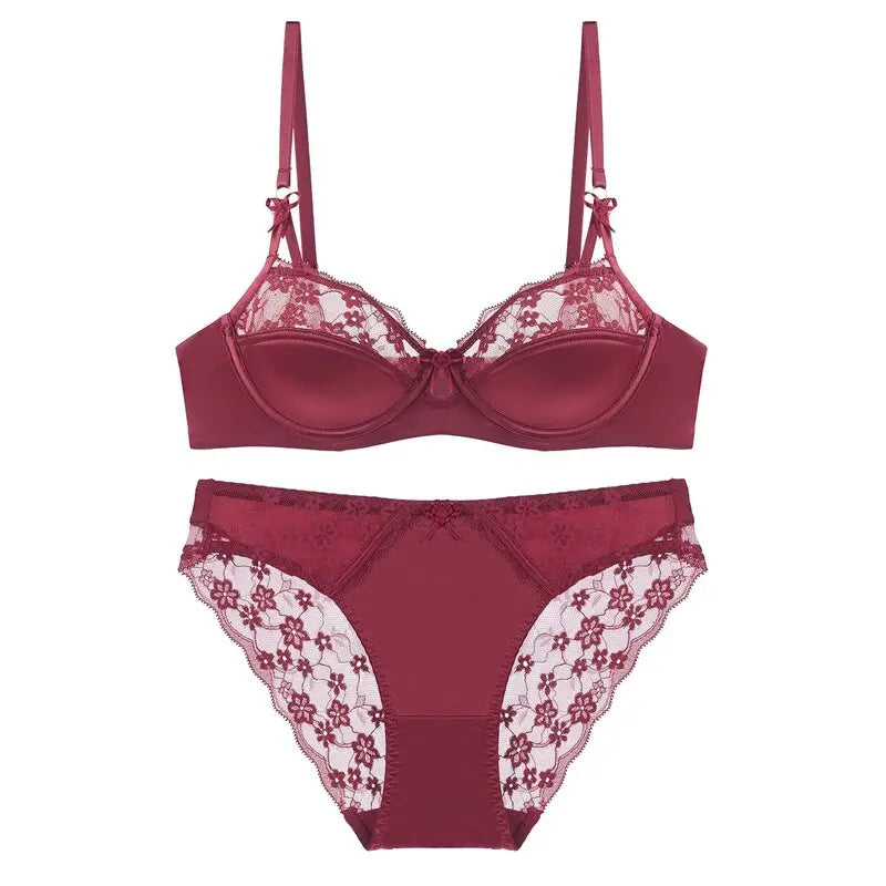 Thin Lace French Bra Set Women Minimizer Push Up Anti-Sagging Back Smoothing Side Support Comfort Sexy Daily Lingerie S-XL 32-38