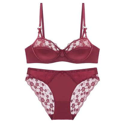 Thin Lace French Bra Set Women Minimizer Push Up Anti-Sagging Back Smoothing Side Support Comfort Sexy Daily Lingerie S-XL 32-38