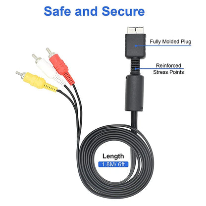 1.8m RCA Cable for PS2 PS3 PS PlayStation AV Cable Splitter Audio Video Extend Cord Game Player to Monitor TV RCA Wire Adapter