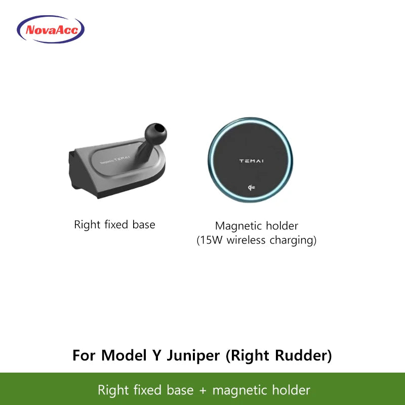 NovaAcc Magnetic Wireless Charging Mount For Tesla Model Y Juniper Model 3 Highland 2024-2026 Left Right Rudder Car Phone Holder