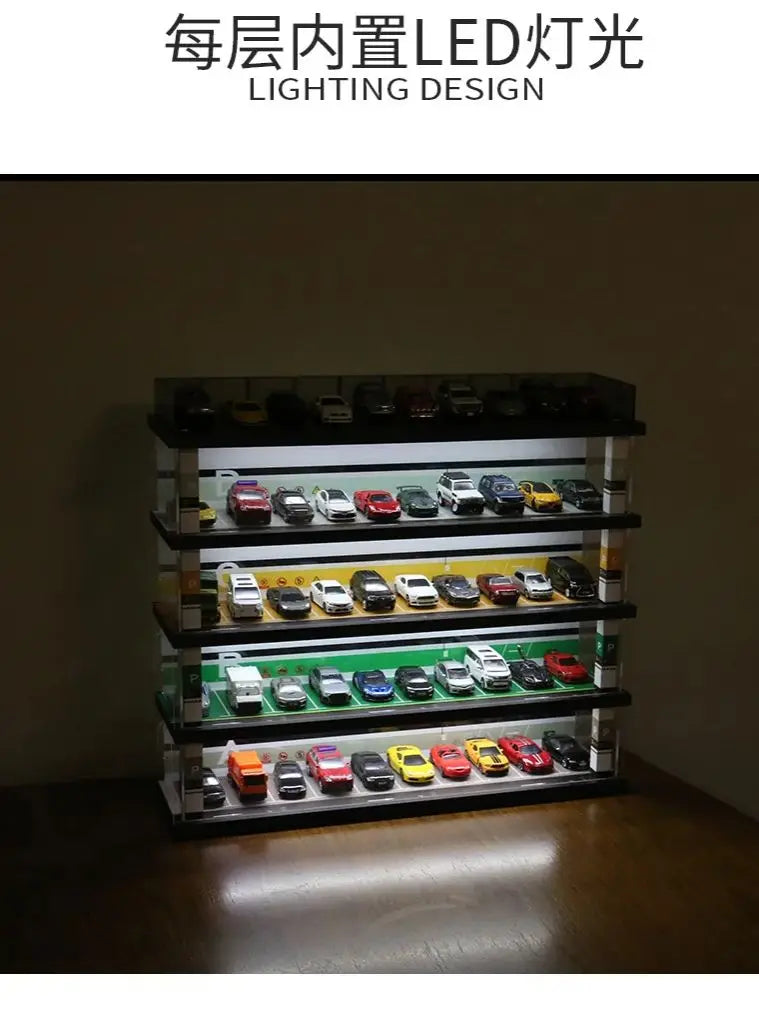 1:64 Scale Parking Garage Model & Dust-Proof Display Shelf - Car Model Diorama, Collectible Vehicle Storage Rack (no car)