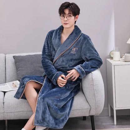 Thiened Long Coral Fce Pajamas Women's Spwear Winter Home Clothes Couple Batobes Men's plus Size Flannel Gown